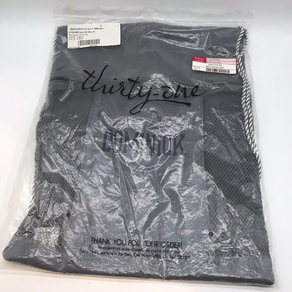 NEW Thirty-one Spirit Cinch Sac Backpack Spirit Grey Drawstring Soccer Gym Bag